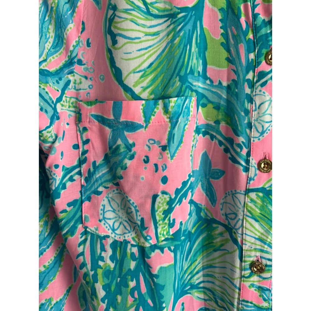 Lilly Pulitzer Natalie Shirtdress Cover Up S Pink Blue Sea Life Button Front - Picture 7 of 9